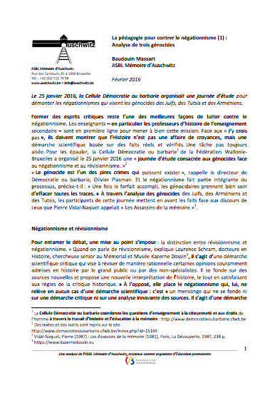 Methodologie pour expliquer comment lutter contre le négationnisme notammnent dans l'Education.